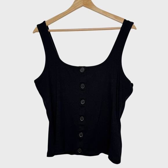 Abercrombie XL Black Ribbed Crop Tank Button Front Square Neck Grunge - Picture 2 of 8